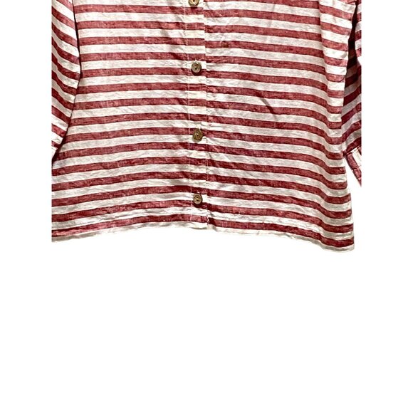 Rachel Zoe Striped Linen Button Down Blouse Burgundy Size M Coastal Bohemian - Picture 5 of 10